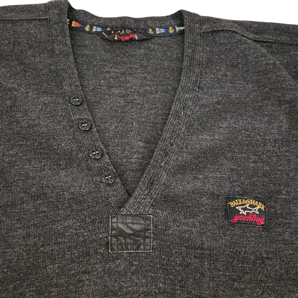 PAUL & SHARK dark gray knit v-neck sweater pullover large - Picture 5 of 14